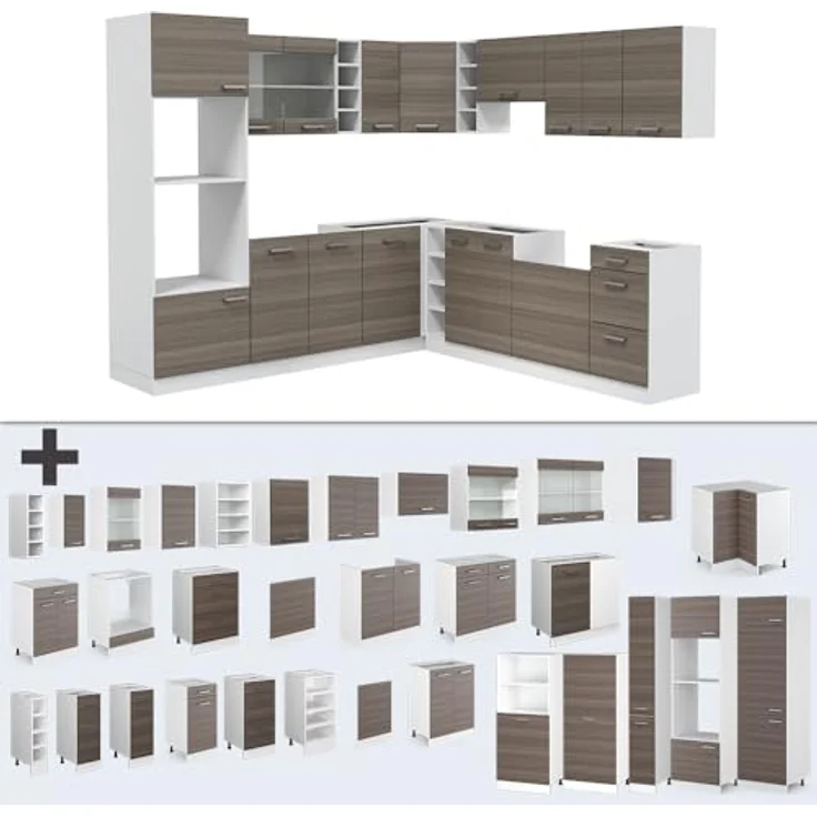 Vicco Eckküche L-Form, Braun und Weiß, Holzwerkstoff, 247x81.6x60 cm, ohne Geräte – Bild 6