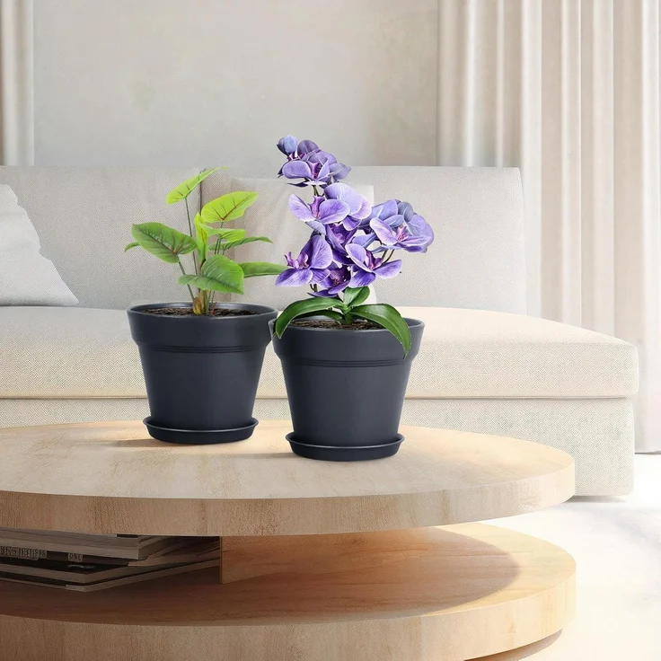 Blumentopf Set 8er Packs 10cm mit Untersetzer Schwarz Hydrokultur Topf – Bild 7
