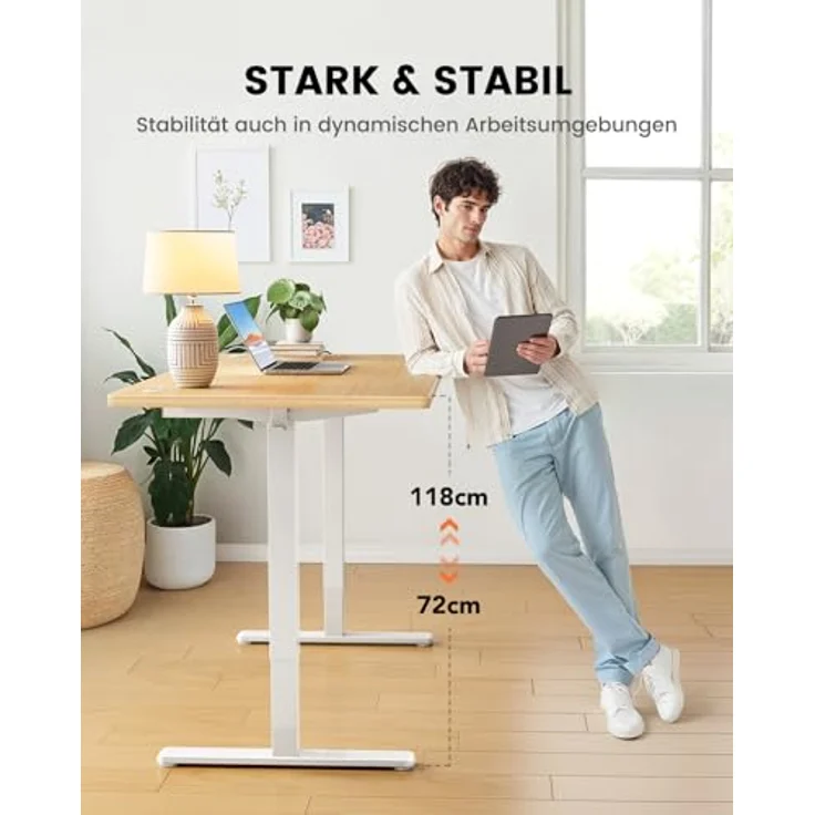 ErGear Höhenverstellbarer Schreibtisch-160x80 cm,100 KG Tragkraft Elektrischer Schreibtisch mit Fortgeschrittenem Bürstenlosem Motor, Leise Funktion, Robuster Metallrahmen, Vierteilige Tischplatte – Bild 8