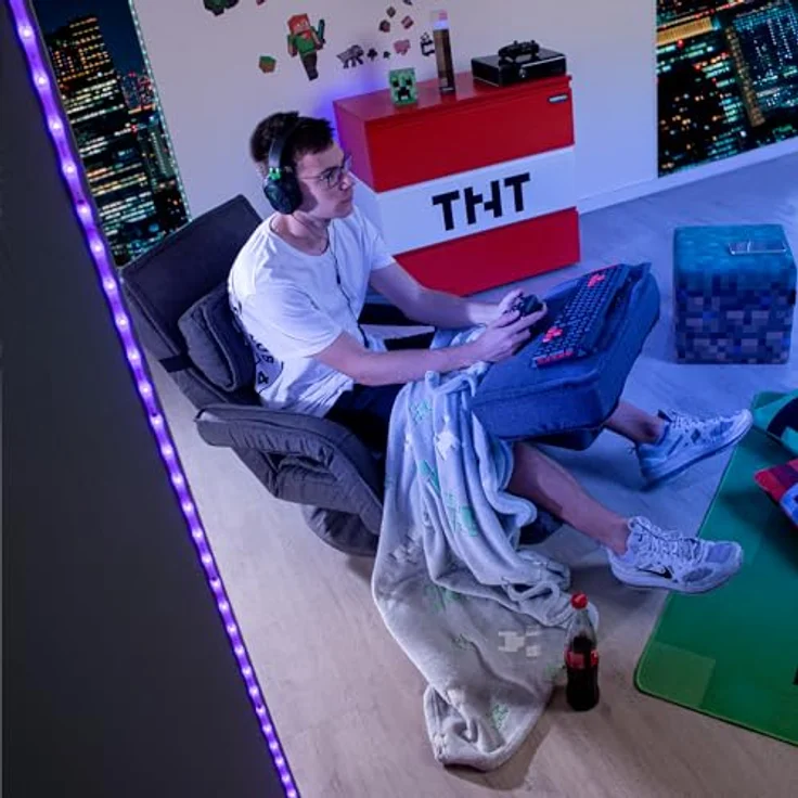 Minecraft Kuscheldecke, Dunkelgrau, pflegeleicht, 130x150 cm, Gaming-Wohndecke – Bild 4