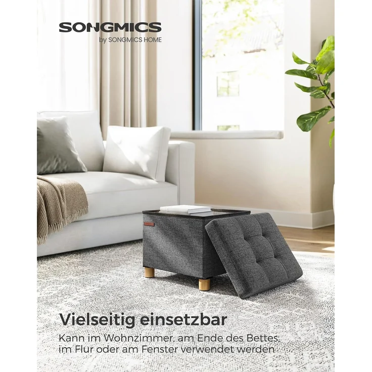 Songmics Sitzbank mit Stauraum, Schuhbank, klappbare Sitztruhe, Aufbewahrungsbox, Fußbank, 32 x 40 x 33,5 cm, für Wohnzimmer, Schlafzimmer, dunkelgrau LSF012G11 – Bild 4