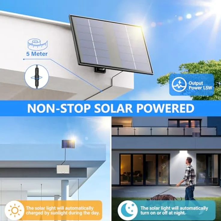 Realky Solarlampen für Außen mit Fernbedienung,Außenlampe mit bewegungsmelder,IP65 Wasserdichte Solarleuchte mit 5m Kabel für Garage, Garten, Hof, Stufen, Haustüren, Rasen - 1 Stück – Bild 4