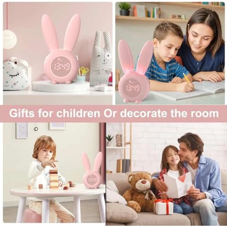 EXTSUD LED Nachtlicht Kinder Lichtwecker Cute Rabbit Kinderwecker, Creative Nachttischlampe Snooze-Funktion zeitgesteuertes Nachtlicht – Bild 5