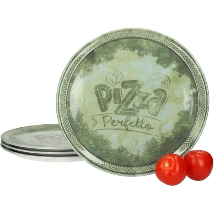 MamboCat Pizzateller 4x Perfetto Pizzateller Grün Ø 31,5 cm 4 Personen Porzellan Pizza