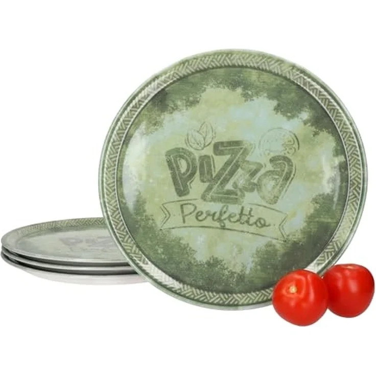 MamboCat Pizzateller 4x Perfetto Pizzateller Grün Ø 31,5 cm 4 Personen Porzellan Pizza – Bild 1