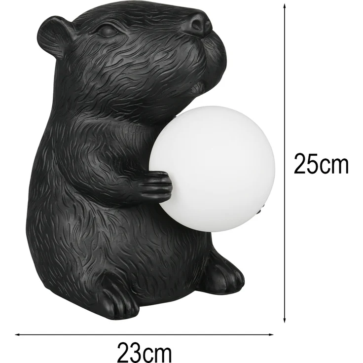 Besondere LED Tischleuchte kleine Capybara Lampe Schwarz, Höhe 25cm – Bild 4