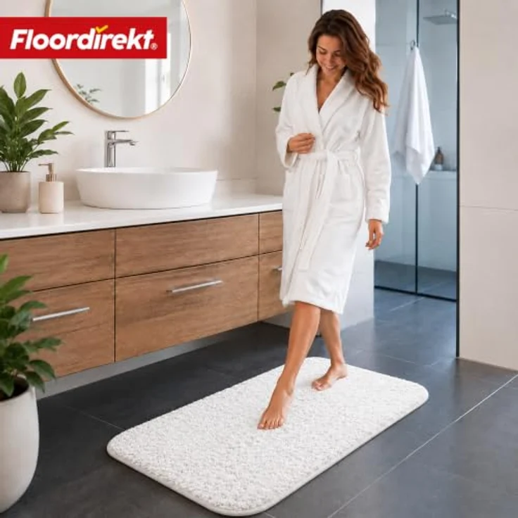 Floordirekt Badematte Sky, Hochflor Badezimmerteppich, rutschhemmend & schnelltrocknend, geeignet für Fußbodenheizung, 70 x 120 cm, Weiß – Bild 4