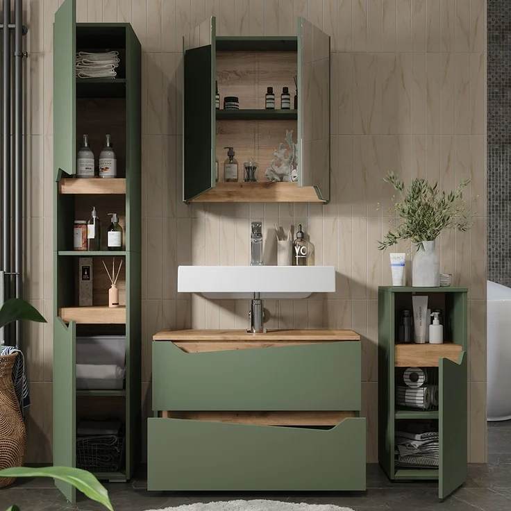 Badmöbel-Set Marelle Grün/Artisan-Eiche 4-teilig Vicco – Bild 5