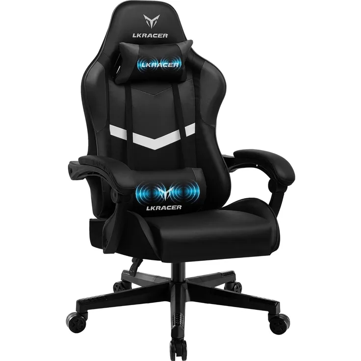 GTPLAYER Gaming Stuhl Bürostuhl Massage Gaming Sessel Ergonomischer Gamer Stuhl, Kopfstütze Massage-Lendenkissen, Gepolstert Gaming Chair, Drehsessel