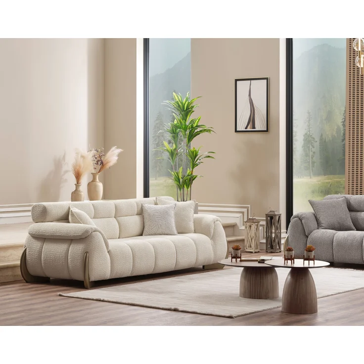 Sitzgruppe/Sofa Set - Wohnzimmergarnitur "Elia" 3+3+1+1-Beige/Grau – Bild 3