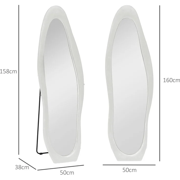 HOMCOM Standspiegel 50 x 160 cm mit samtartiger Rahmenbezug (Wandspiegel, 1-St, Ganzkörperspiegel), für Schlafzimmer, Wohnzimmer, Weiß – Bild 7