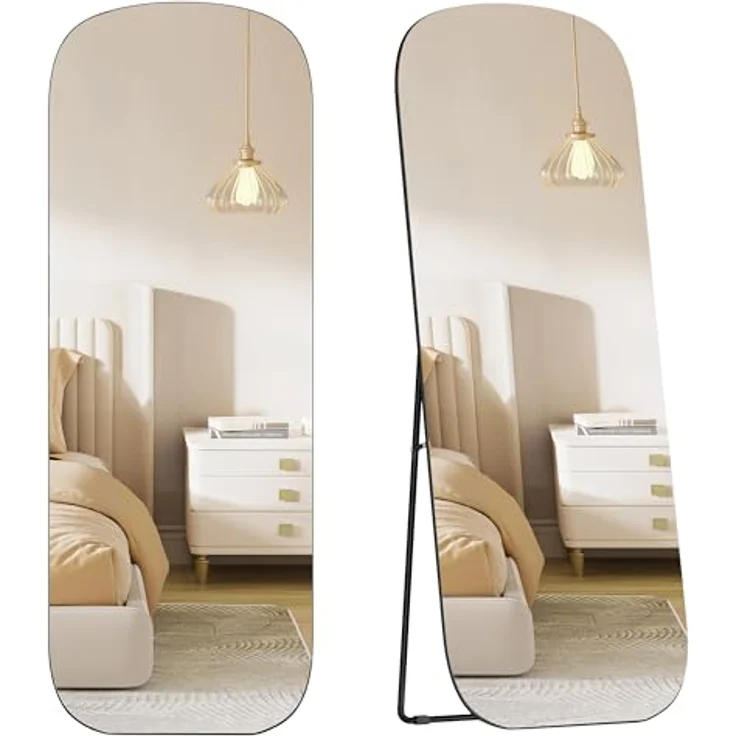 SONGMICS Ganzkörperspiegel, 160 x 50 cm, Standspiegel mit runden Ecken, Rahmen aus Aluminiumlegierung, Hartglas, für Schlafzimmer, Wohnzimmer, Garderobe, tintenschwarz LFMDE029B01 – Bild 2