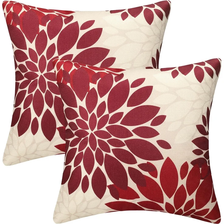 ABC Moderner Sofakissenbezug im Bohème-Stil, 45 x 45 cm, Leinen, quadratisch, abstraktes Astra-Blumenmuster in Rot und Weiß, geeignet für Sofas, Kissen, Schlafzimmer, Wohnzimmer und Stühle (zweiteiliges Set) – Bild 5