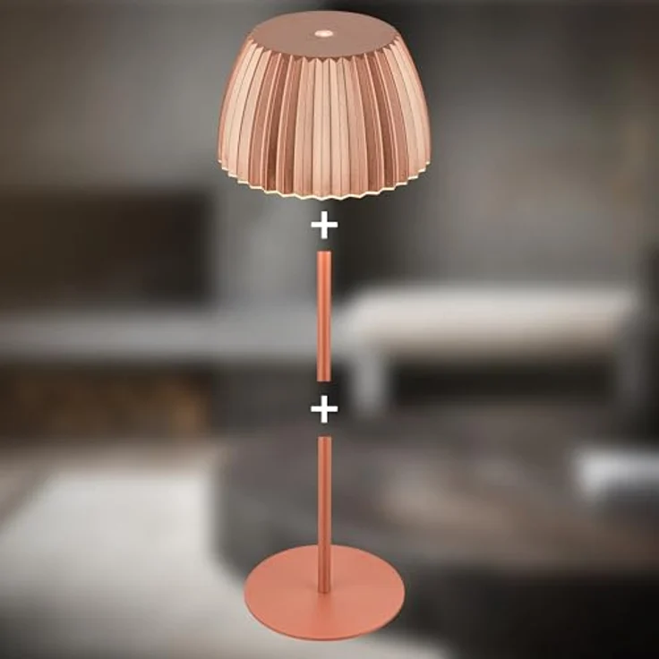 BRILONER - Riffle LED Tischlampe kabellos IP44 mit Lichtkante, 14,5x36,5 cm, Touchdimmer, Akku tauschbar, Nachttischlampe, Leselampe, LED Lampe, Akku Lampe, German Design Award Winner, Kupferfarbig – Bild 12