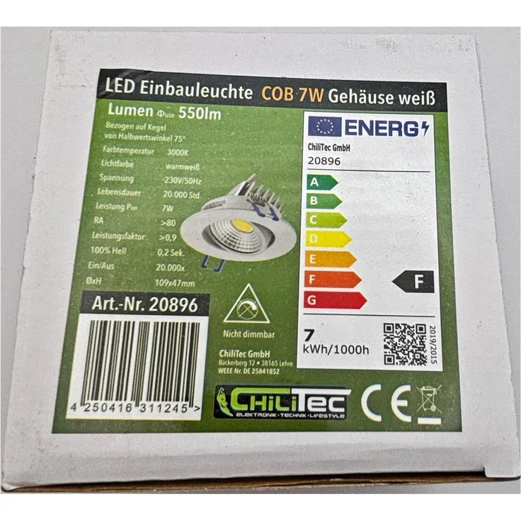 LED-Einbauleuchte "COB-7", 7W, 550lm3000K, 75°, Ø109xT47mm, Rahmen weiß – Bild 6