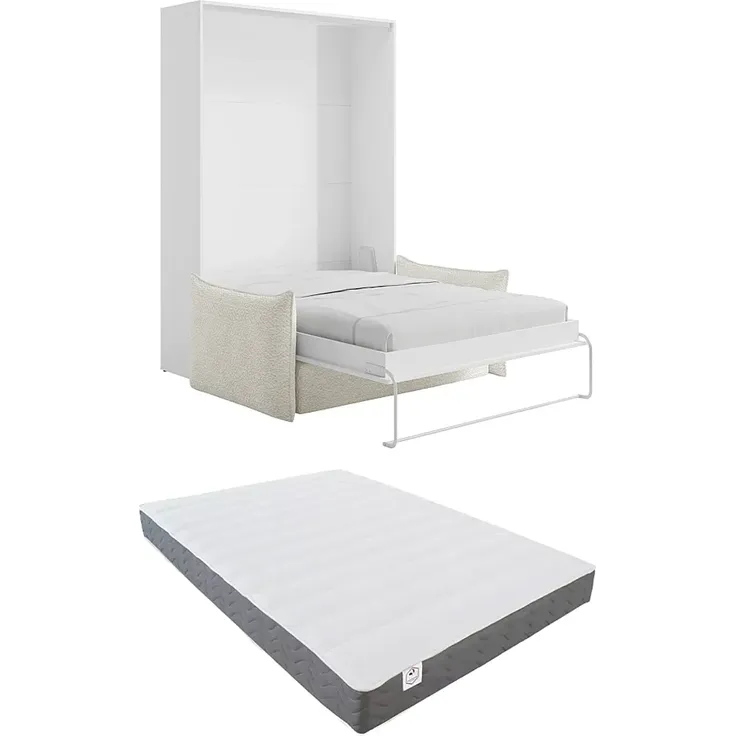 Vente-unique - BEGANIO Bett Holz, Platte BeigeWeiß - B 141 cm239,2 cm x H 225 cm x L 188 cm – Bild 7