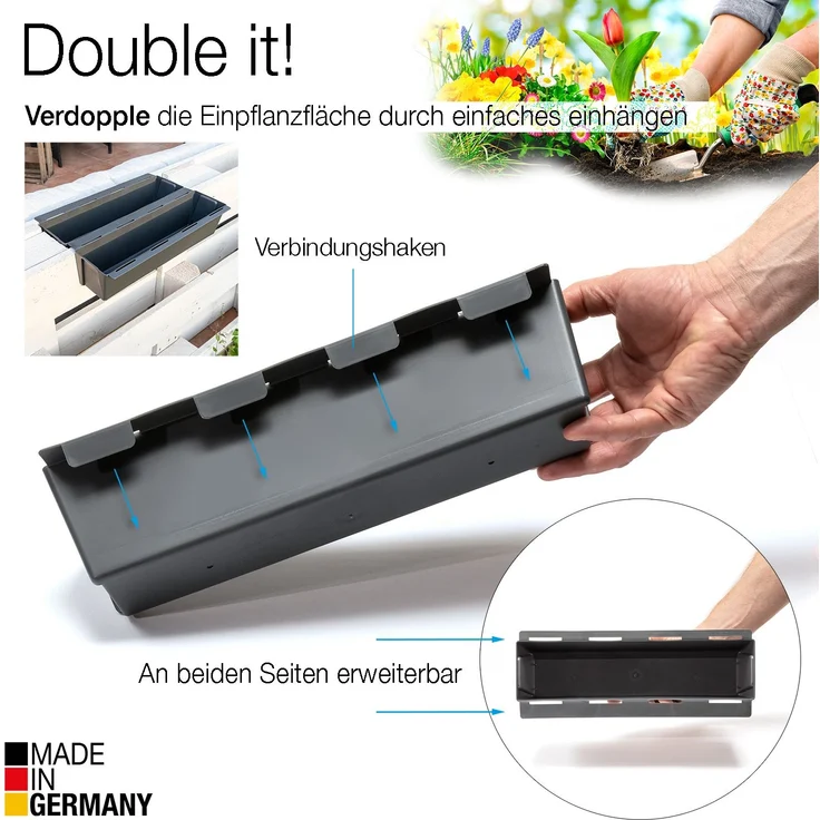 BigDean 16er Set Paletten Blumenkästen - Einsatz - mit Hängesystem zum Einhängen - 37cm anthrazit - Pflanzkasten für Europalette Balkonkasten Blumentopf - aus recyceltem PP-Kunststoff – Bild 3