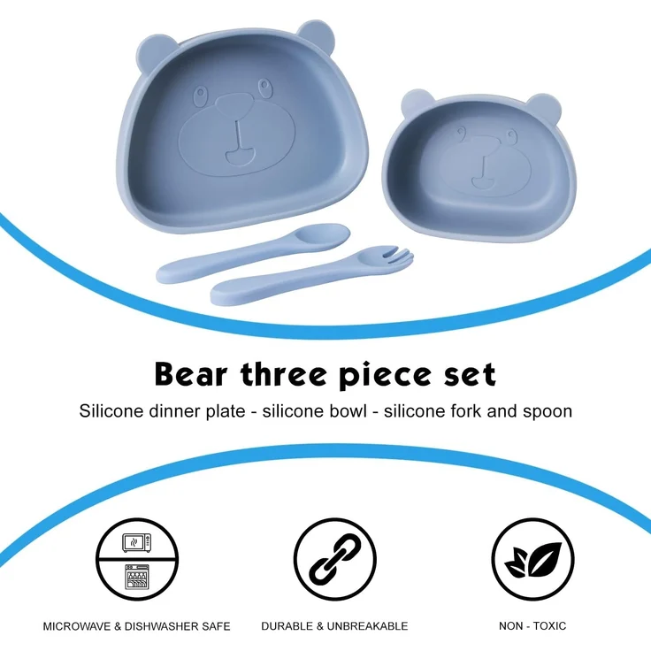 ABC 4-teiliges Besteckset, Babybesteckset - mit rutschfestem Saugnapf + Baby-Saugnapfschüssel, Löffel, Gabel, Besteckset, geeignet für 1-jährige Babys, Silikonbesteck – Bild 2