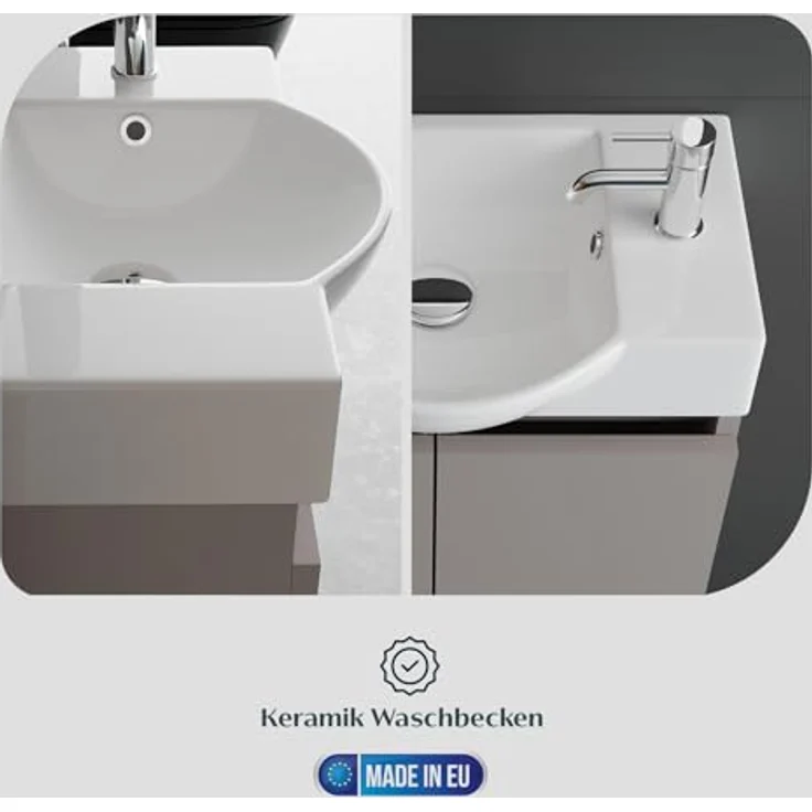 Alpenberger Badmöbel-Set Gäste WC Waschbecken mit Unterschrank 55 cm Breit, (Kleiner Stauraum Schrank, Moderne Waschplätze), Waschtisch mit Unterschrank Light Coffee – Bild 7