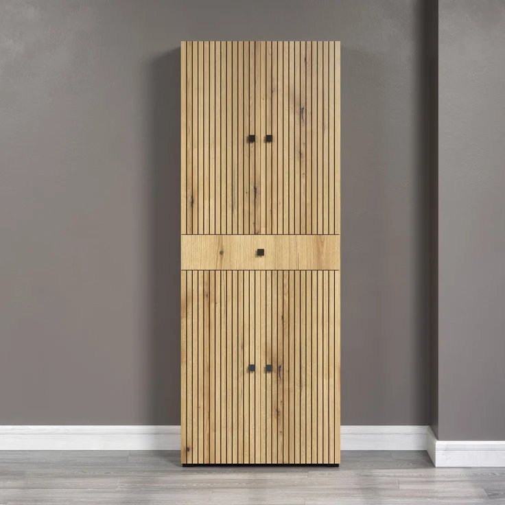 trendteam smart living - PureBliss - Waschbeckenunterschrank - Eiche - Waschtisch mit 3 offenen Fächern - (BxHxT) 90 x 79 x 53 cm - Badezimmerschrank mit Rillenoptik - edle Metallgriffe – Bild 4