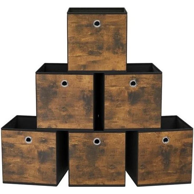 SONGMICS Aufbewahrungsbox, 6er Set, Ordnungsboxen, Vliesstoff, Faltbox, 33 x 33 x 33 cm, Stoffbox, für Würfelregal, Organizer für Kleidung, vintagebraun-schwarz RFBDE133B01 – Bild 1