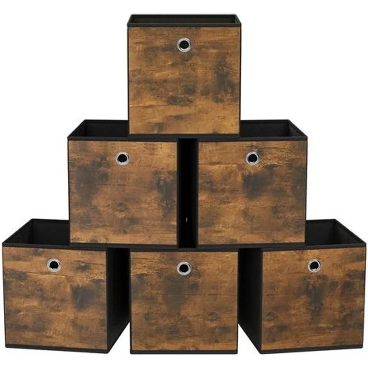 SONGMICS Aufbewahrungsbox, 6er Set, Ordnungsboxen, Vliesstoff, Faltbox, 33 x 33 x 33 cm, Stoffbox, für Würfelregal, Organizer für Kleidung, vintagebraun-schwarz RFBDE133B01