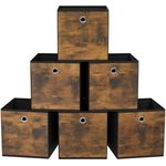 SONGMICS Aufbewahrungsbox, 6er Set, Ordnungsboxen, Vliesstoff, Faltbox, 33 x 33 x 33 cm, Stoffbox, für Würfelregal, Organizer für Kleidung, vintagebraun-schwarz RFBDE133B01