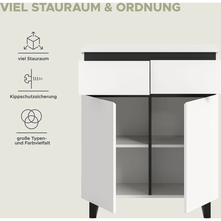 Kommode B/H/T: 80x99x36 cm in weiß Melamin und schwarz – Bild 8