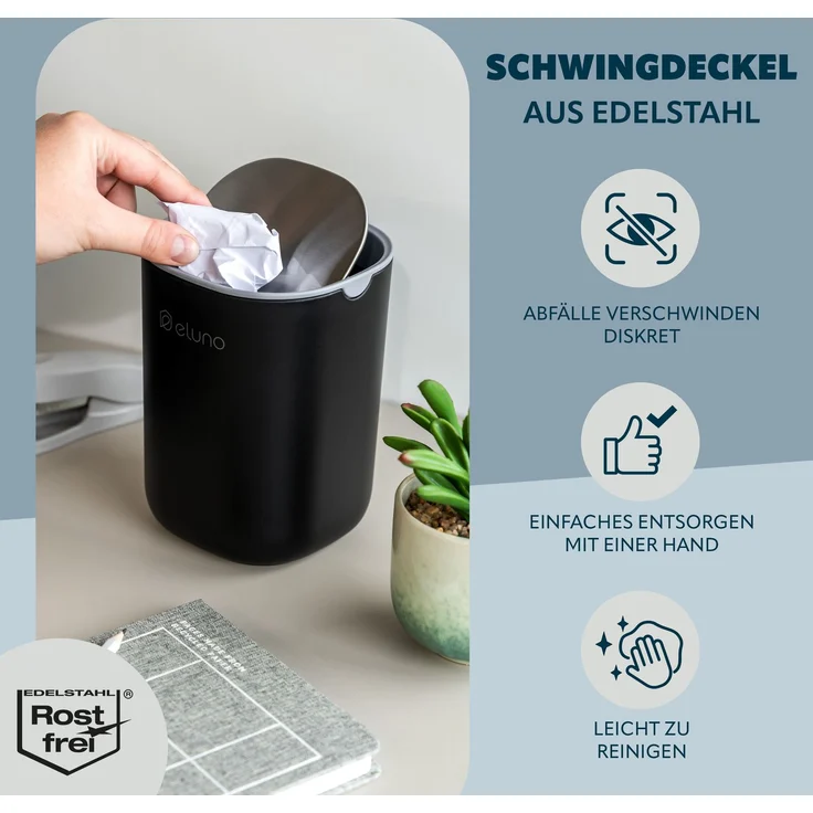 eluno Kosmetikeimer EDOLO, mit Schwingdeckel 1,5 Liter – Bild 3