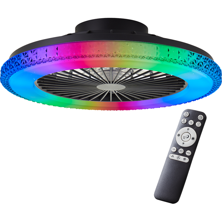 Brilliant LED Deckenlampe mit Ventilator, 49 cm Ø - RGB-Frontlicht & CCT-Zentralbeleuchtung, dimmbar, mit Farbwechsel & Fernbedienung
