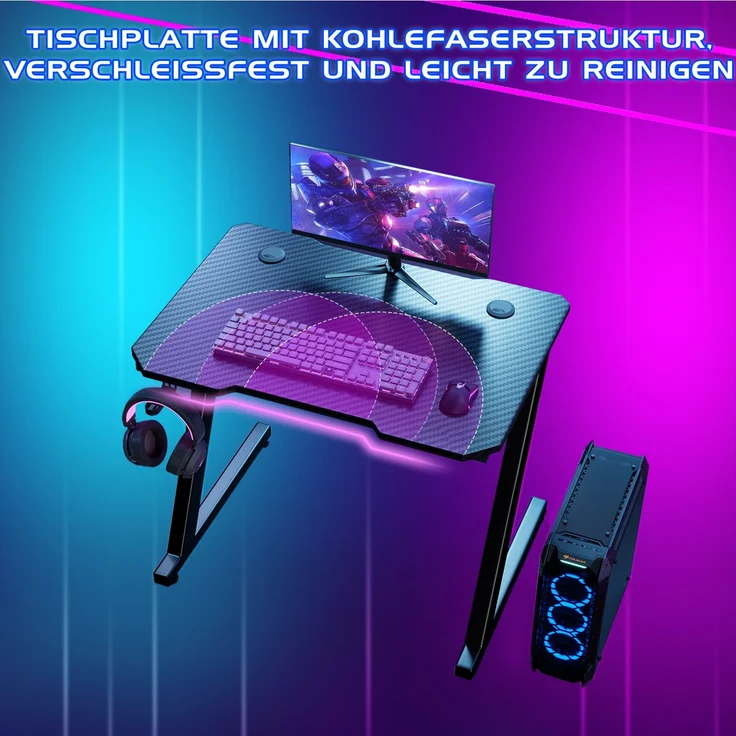 Devoko Gaming Tisch Holzwerkstoff und Metall Schwarz 80 x 52 x 72 cm – Bild 5