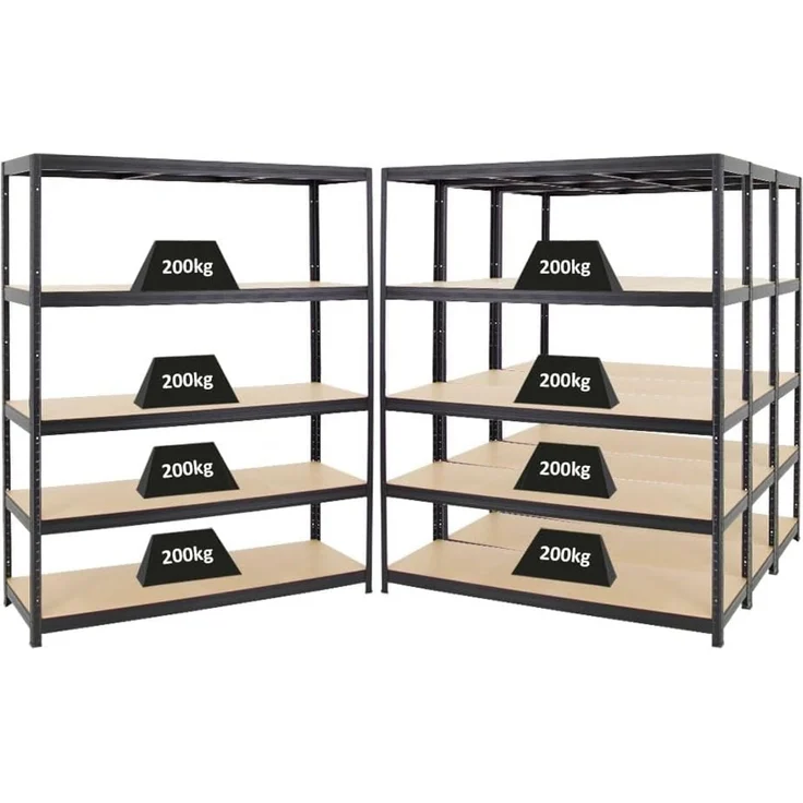 PROREGAL Mega Deal 4er-Set Schwerlastregale Giant Elephant 180 x 150 x 45 cm mit 5 Ebenen Fachlast 200kg Schwarz, Kellerregal, Steckregal, Garagenregal, Lagerregal – Bild 1