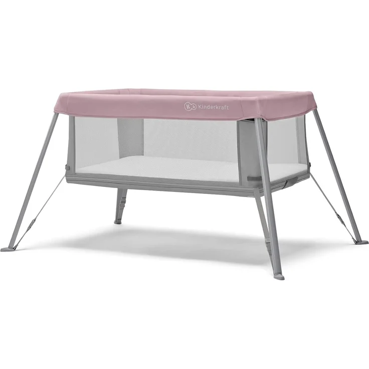 kk Kinderkraft Kinderkraft Reisebett 2 in 1 MOVI, faltbares Kinderbett, Laufgitter, Separater Eingang, 2 Matratzenhöhen, Zusammenklappe, mit Zubehör, Matratze, Tragetasche, Rosa, Stahl, Aluminium – Bild 1