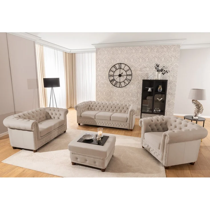 S-Style Möbel Polstergarnitur Chesterfield 3+2+1 Cleo Blink aus Samt mit Kristallsteppung, (1x 3-Sitzer-Sofa, 1x 2-Sitzer-Sofa, 1x Sessel), mit Wellenfederung – Bild 5