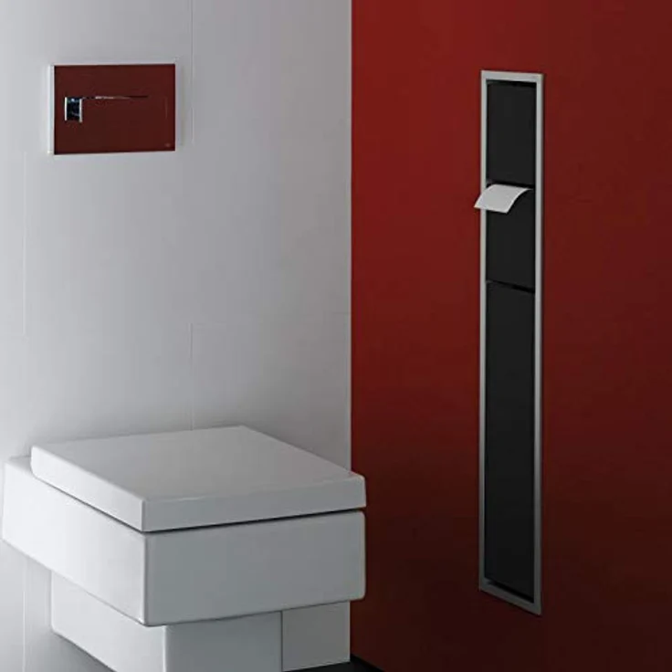 Emco Asis 150 Unterputz-Schrankmodul für das Gäste-WC, Badezimmerschrank als Toilettenpapierhalter & Klobürstenhalter mit extra Fach, Hochschrank mit Push to Open-Funktion, schwarz – Bild 6