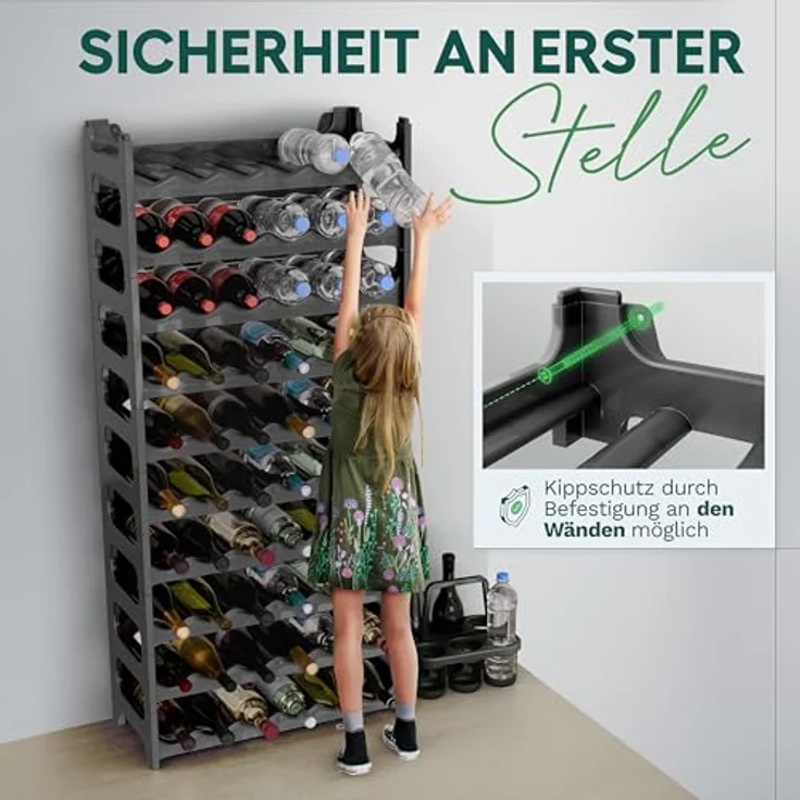 Novaliv Flaschenregal für 36 Flaschen aus Kunststoff, erweiterbar, Weinregal stapelbar, Schwarz, Getränkeregal Flaschen Regalsystem, Regal für Getränke, Flaschenschrank, Spirituosen Regal – Bild 5
