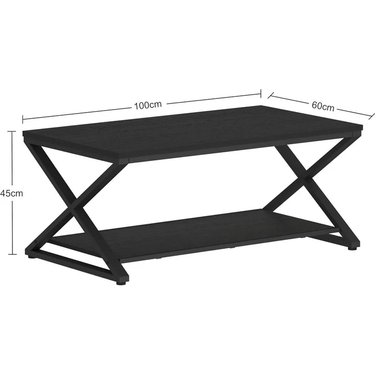 Couchtisch Klein Schwarz Holz Metall Stauraum Beistelltisch 100x60x45cm – Bild 2