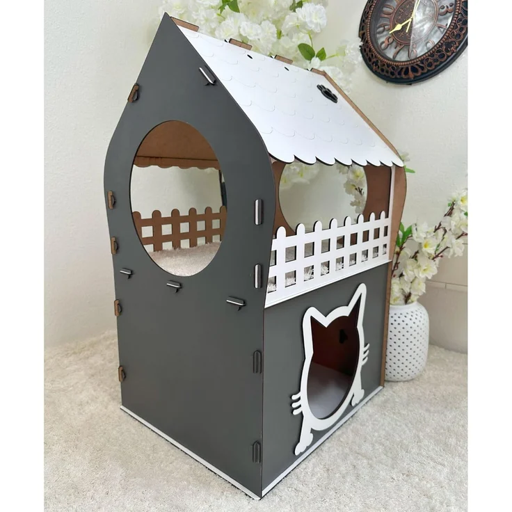 Jungengel Katzenliege Katzenhaus XL 66cm Katzennest Katzenhöhle Katzenbett Indoor, Bis 5kg, Einfacher Aufbau, 5x Designs, Robust & Langlebig, 100% Holz – Bild 5