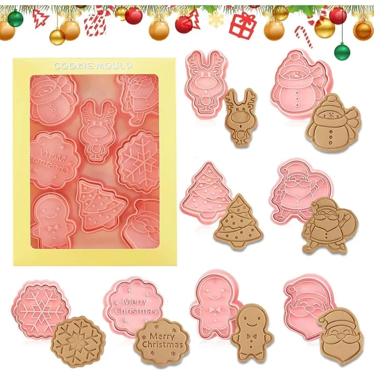 Viilich Weihnachtsausstecher 8-tlg Plätzchen Stempel Cookie Cutter Weihnachten
