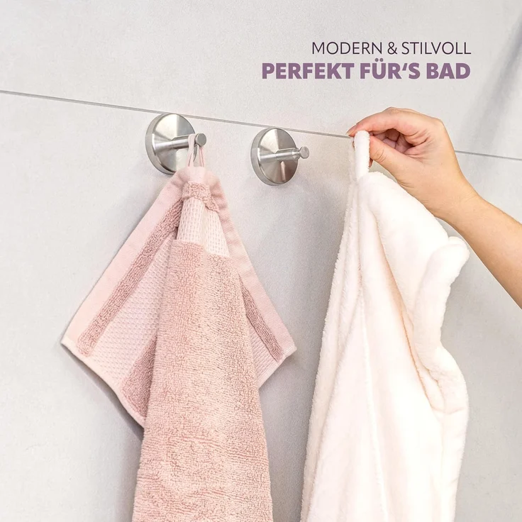 bremermann Handtuchhaken Bad-Serie PIAZZA - Handtuchhaken 2er-Set aus Edelstahl inkl. Klebeset, Badezimmer, Küche, (Set, 2-St), Edelstahl, matt – Bild 2