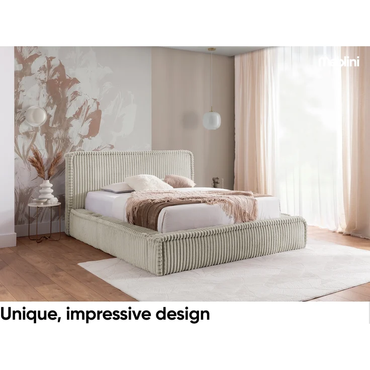 MEBLINI Polsterbett 120x200 mit Lattenrost ohne Matratze - MESUT - Beige Cordstoff - Bubble Bett - Cloud Bett - Marshmallow Bed - Kopfteil Bett mit Stauraum – Bild 1