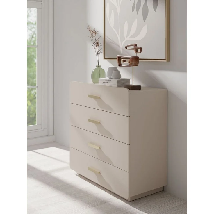 Lukas Möbel Komplettschlafzimmer Designer Schlafzimmer Komplett Lorenz in Beige, Bett mit Bettkasten und Lattenrost, Schrank mit Spiegel – Bild 3