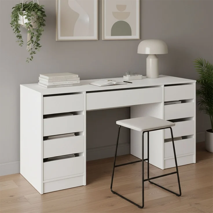 Bellamio 'Nore' Schreibtisch mit 9 Schubladen, weiß, 75x53x145 cm, Computertisch mit extra viel Stauraum – Bild 1