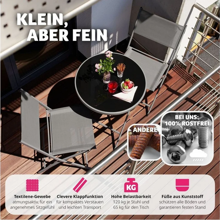 tectake Essgruppe Bistro-Set, (Set, 3-tlg), Robustes Gestell aus Stahl – Bild 2