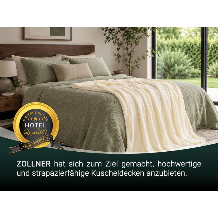 ZOLLNER Kuscheldecke, 100% Polyester, 150x200 cm, creme – Bild 6