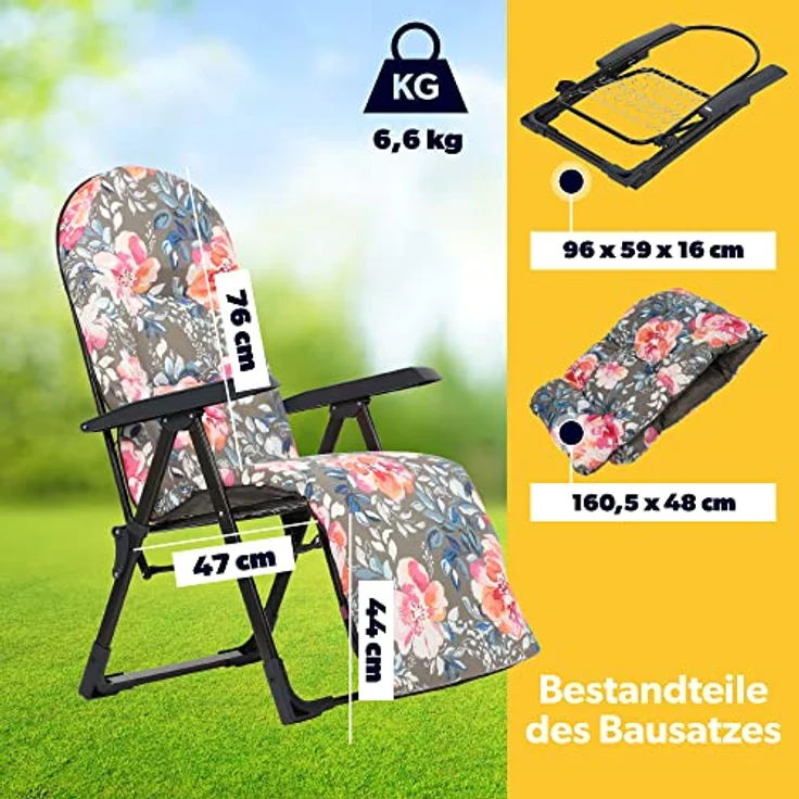Kadax Gartenliegestuhl, Grau-Rosa, verstellbar, Metall, 58x150 cm, für Garten und Terrasse – Bild 4