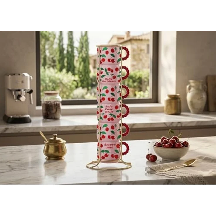 BIALETTI Espressotassen Set mit Ständer Mercato Della Frutta Cherries PFRUIT007 – Bild 2