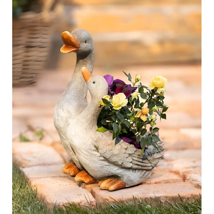 Pflanzer "Gänsepaar" aus Polyresin, wetterfest, Pflanztopf, Outdoor Blumentopf, Pflanzgefäß, Gartendeko für Außen – Bild 1