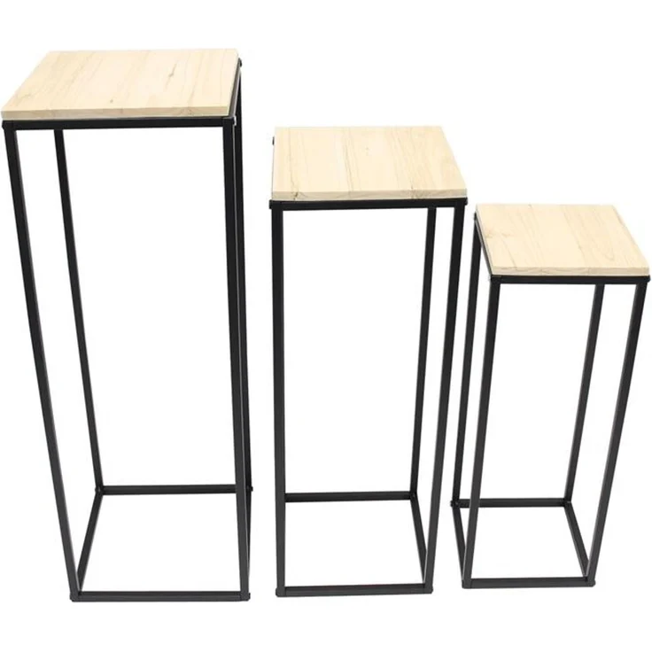 3x Beistelltisch "Modern" aus Holz & Metall, Satztische, Blumenständer, Blumenhocker, Dekosäule – Bild 1
