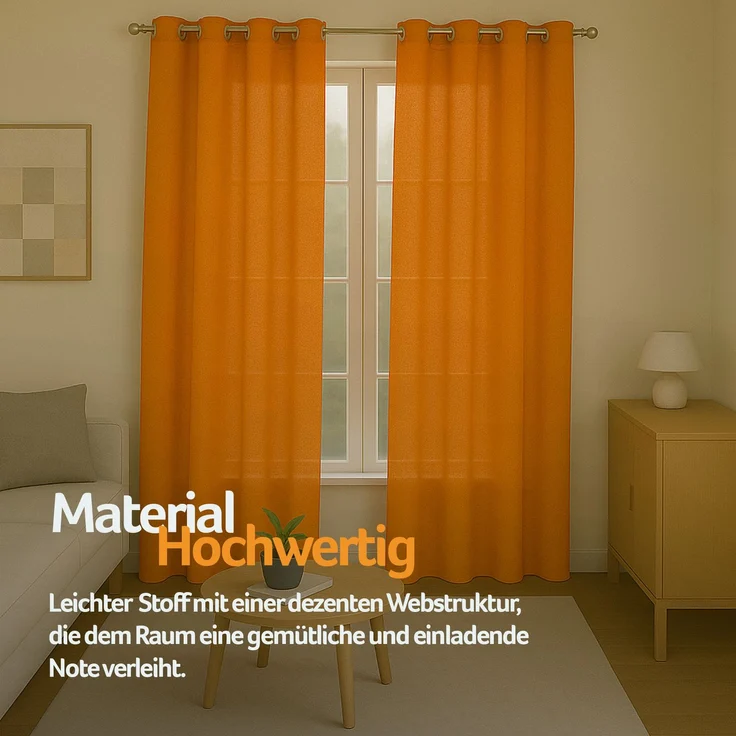 Gardine mit Ösen *** x *** cm ( Breite x Länge ) in ***, blickdichter Vorhang, Ösenvorhang in vielen Variationen 140x175 cm Hellorange – Bild 4
